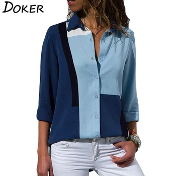 2020 New Fashion Print Women Blouses Long Sleeve Turn-down Collar Chiffon Blouse Shirt Casual Tops Plus Size Elegant Work Shirt