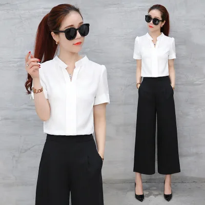 Новый весенний осенний Женский комплект из 2 предметов шифоновая рубашка и