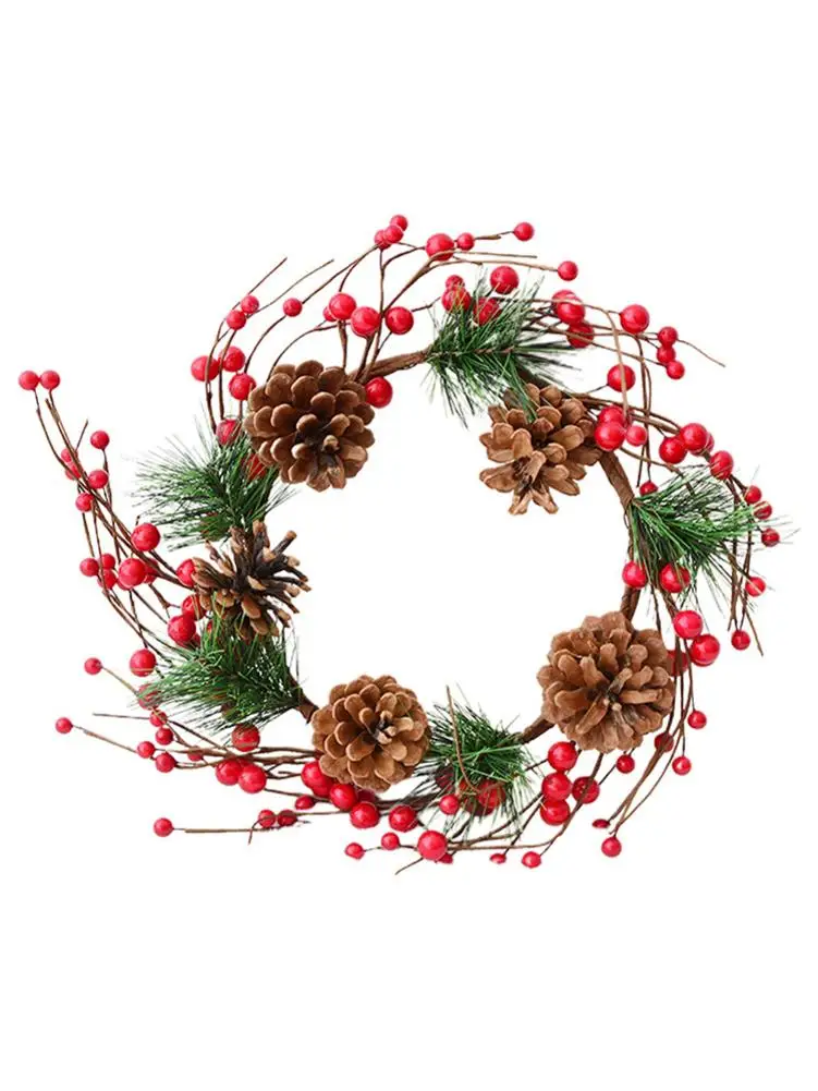 Christmas Wreath Pine Cone Rattan Christmas Door Decoration Bell Pendant Diy New Year Thanksgiving Christmas Wreath Decorations
