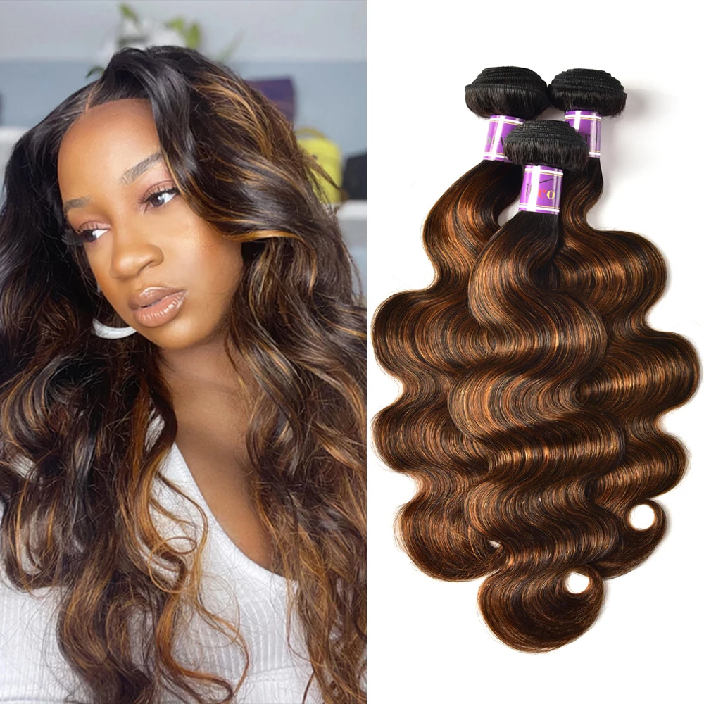 Julia Hair FB30 Highlight Human Brazilian Weave Bundles 1/3 Deals Body Wave 100% Virgin |