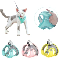 mesh cat harness leash set adjustable light puppy kitten harness vest chihuahua outdoor walking lead leash cat accessories chats