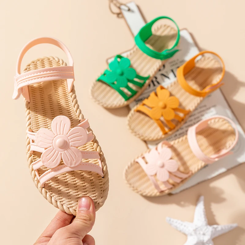 Летние Детские сандалия цветы для девочек милые уличные садовые женские тапочки