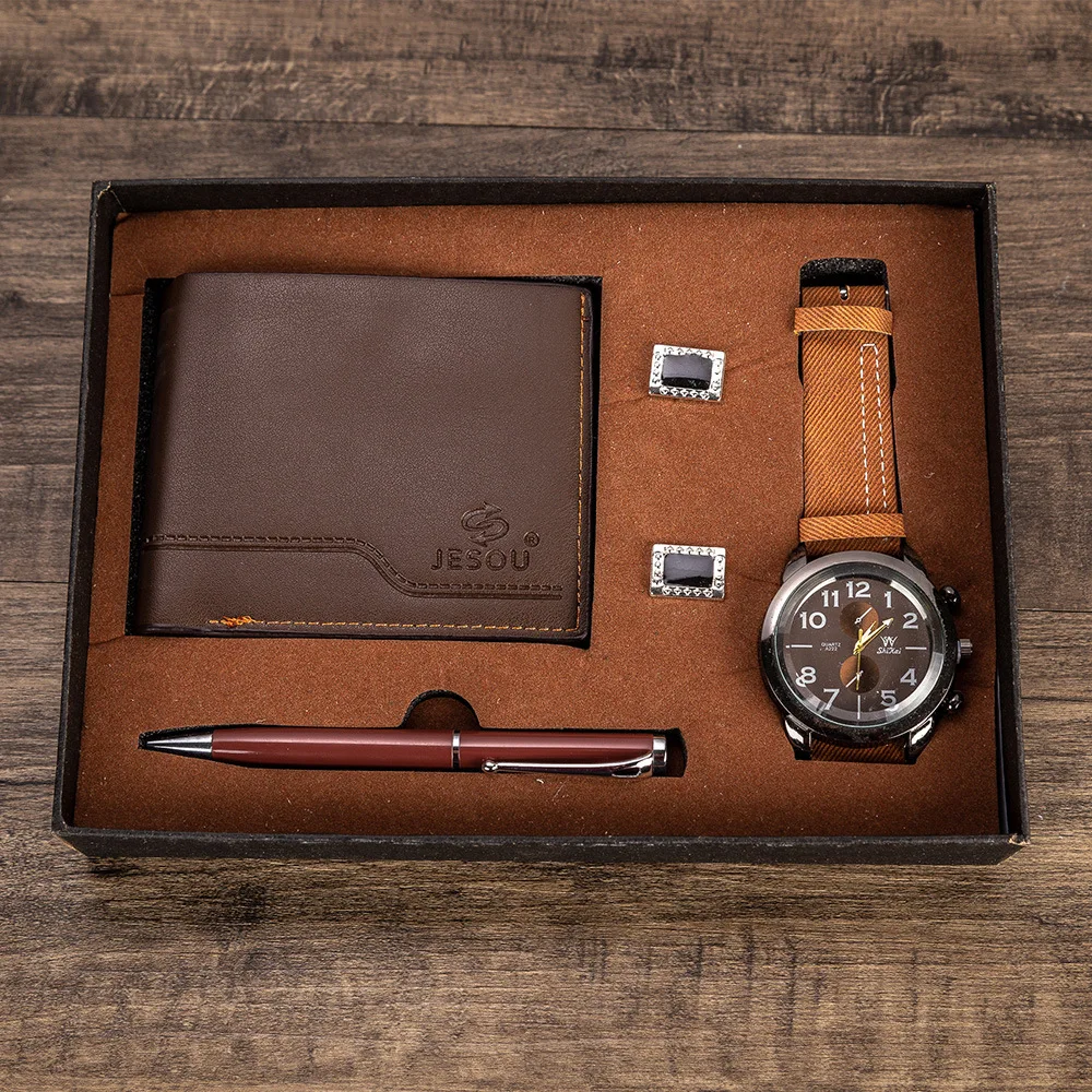 

Men's Gift Set Beautifully Packaged Watch + Wallet Cufflinks Pen Set Hot Selling Creative Combination Set Watch Women Couple
