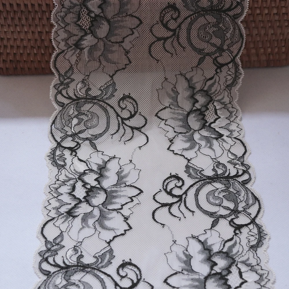 3 ярдов 18 5 см Широкий Цветочный эластичный кружевной отделкой черный серый для