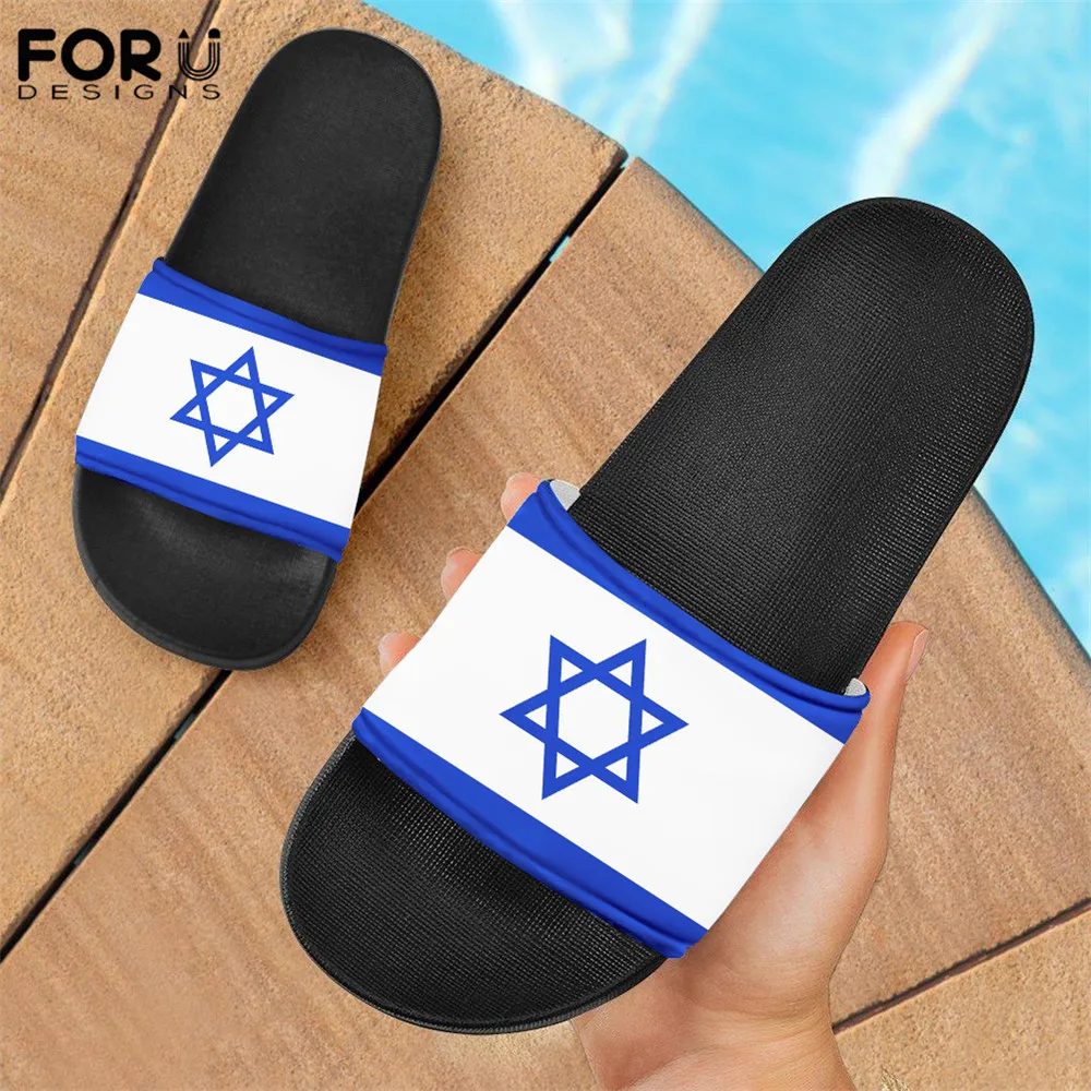 

FORUDESIGNS Flag of Israel Designer Summer Home Anti-slip Slides for Men 2021 Beach Casual Males Slippers Chinelo Masculino Soft