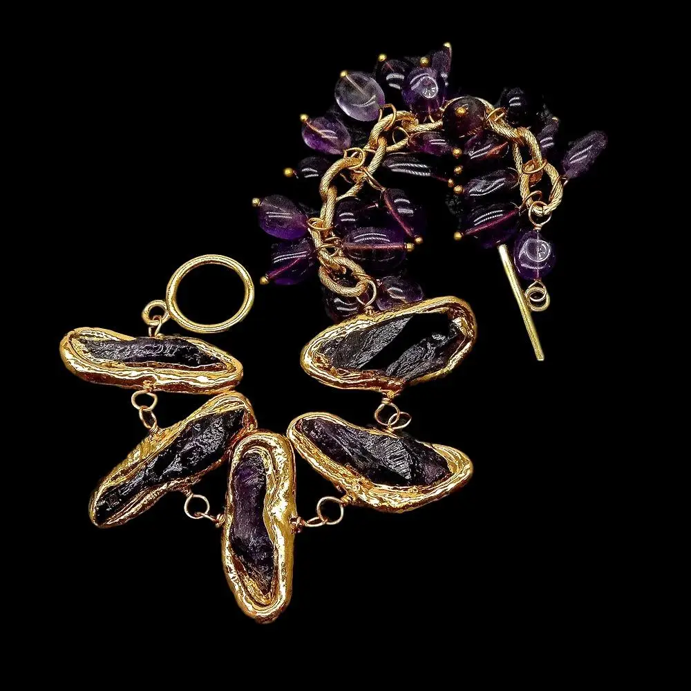 Y · YING натуральные пурпурные аметисты грубые с гальваническим краем