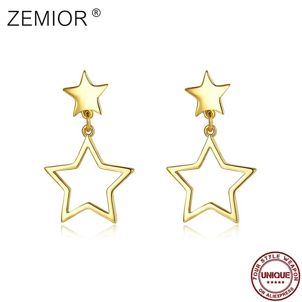 

ZEMIOR Double Shining Star Drop Earrings For Women Simple Personality Earring Fashion Jewelry Birthday Gift Send Girlfriend