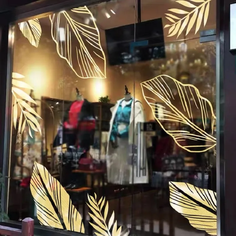 Стикер на окно виниловая пленка быстрое удаление золотых/белых/черных листьев