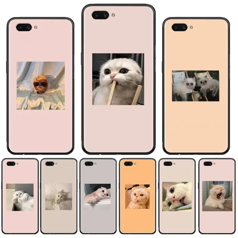 

Pink Aesthetic cute cat Phone Case For OPPO F 1S 7 9 K1 A77 F3 RENO F11 A5 A9 2020 A73S R15 REALME PRO