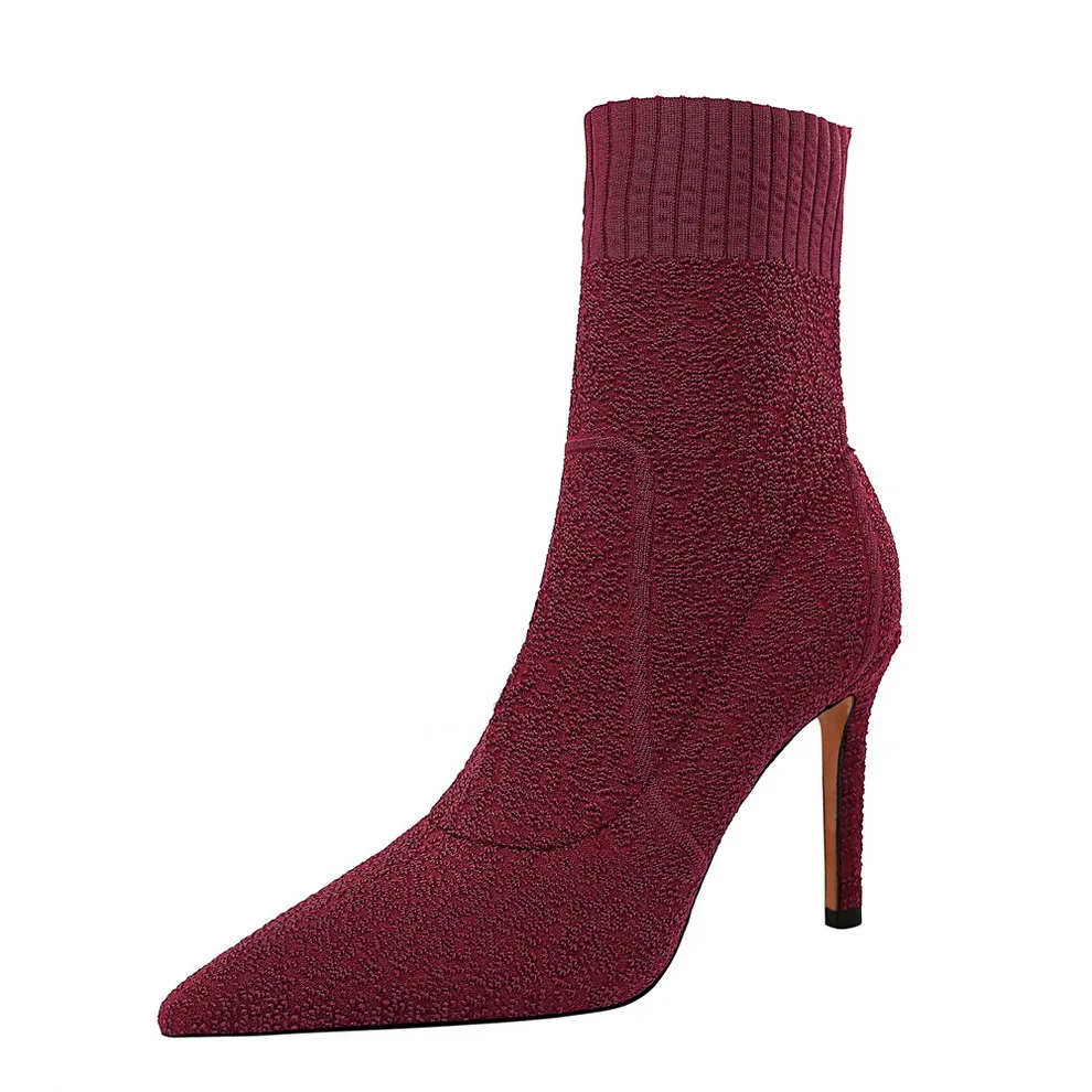 

high Korean simple winter fashion women's thin heel pointed toe slim wool short boots