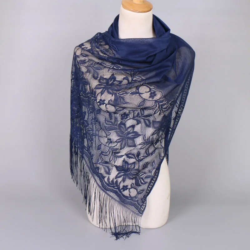 Женская мода Однотонная одежда Кружева полые длинный шарф с кисточками платок