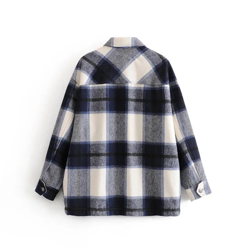 

Za Fall Plaid Shirt Jacket Ladies Lapel Soft Tweed Long Sleeve Fashion Top Loose Cardigan Casual Dress