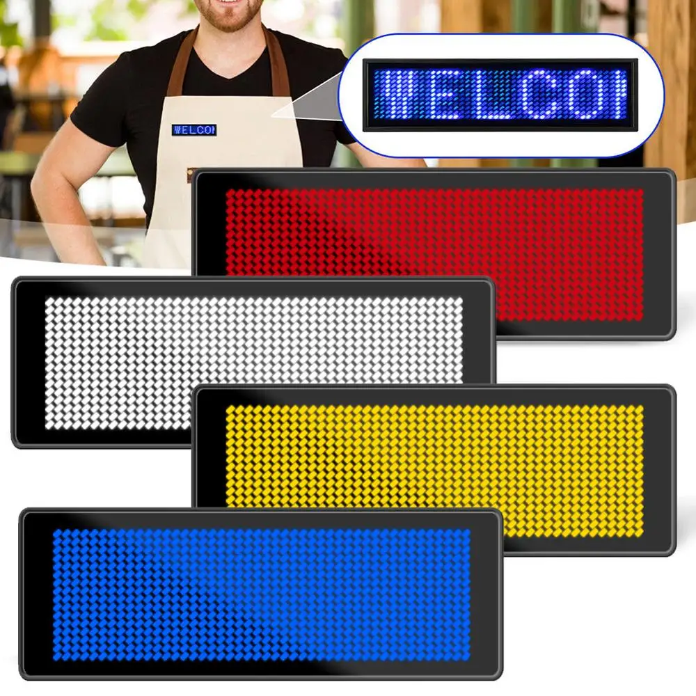 

Rechargeable Led Name Tag Digital Bluetooth-compatible APP Programmable Scrolling Message Tag Badge Sign Support All Languages