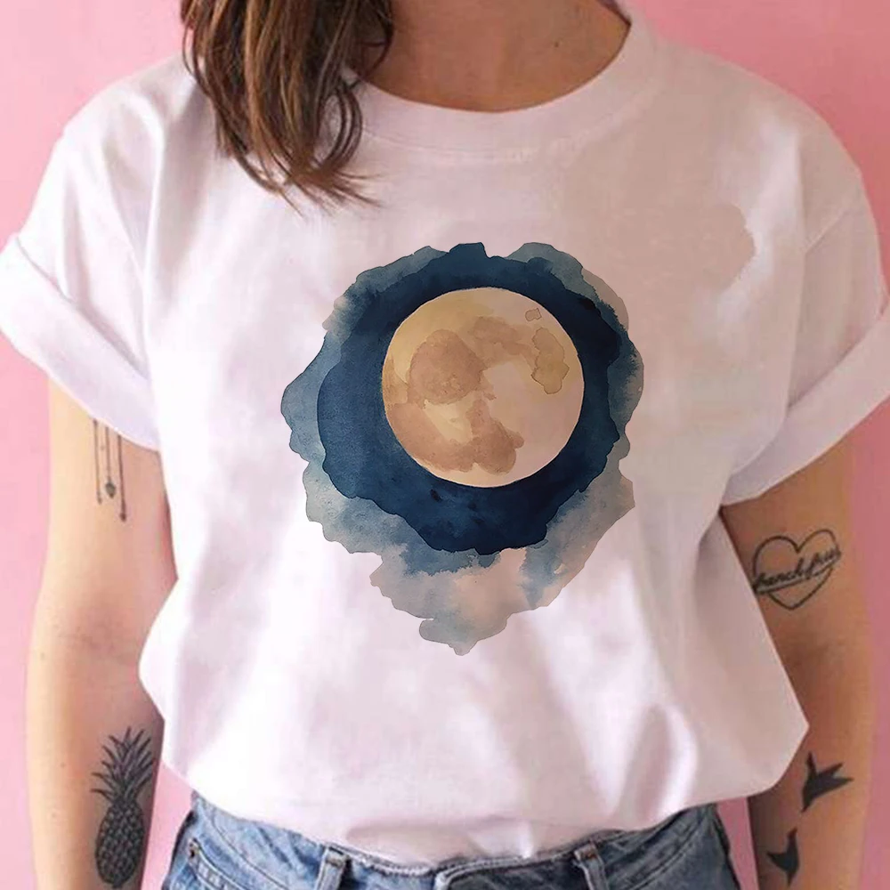 Красивые футболки с забавным принтом фазы Луны женские повседневные хипстерские
