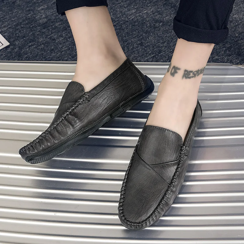 Income Genuine Leather Men Casual Shoes Brand 2020 slip on Loafers Moccasins Breathable Slip Black soft Driving | Обувь