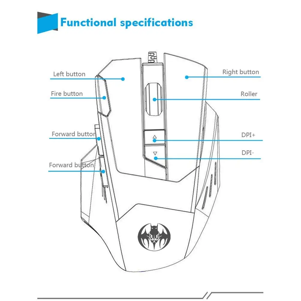 

8D USB wired 7-level 6800 DPI mouse RGB LED light gaming mouse gamer computer mouse suitable for FPS/LOL games