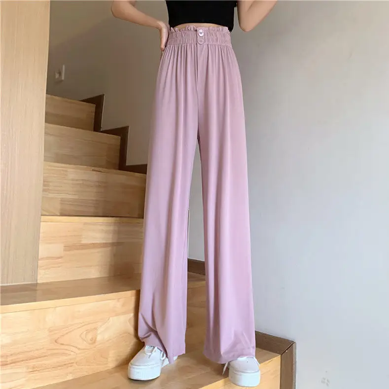 

2021 new thin casual pants summer loose drape wide leg women's high waist purple pants straight pants floor pants[Delivery