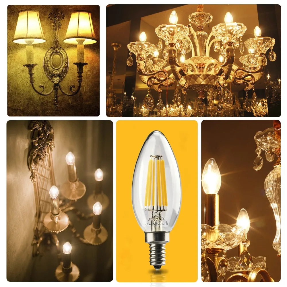 

High power E14 LED Candle Bulb 4W 8W 12W AC 220V 240V Retro antique Glass Edison Lamp Vintage C35 C35L Filament Light 360 Degree