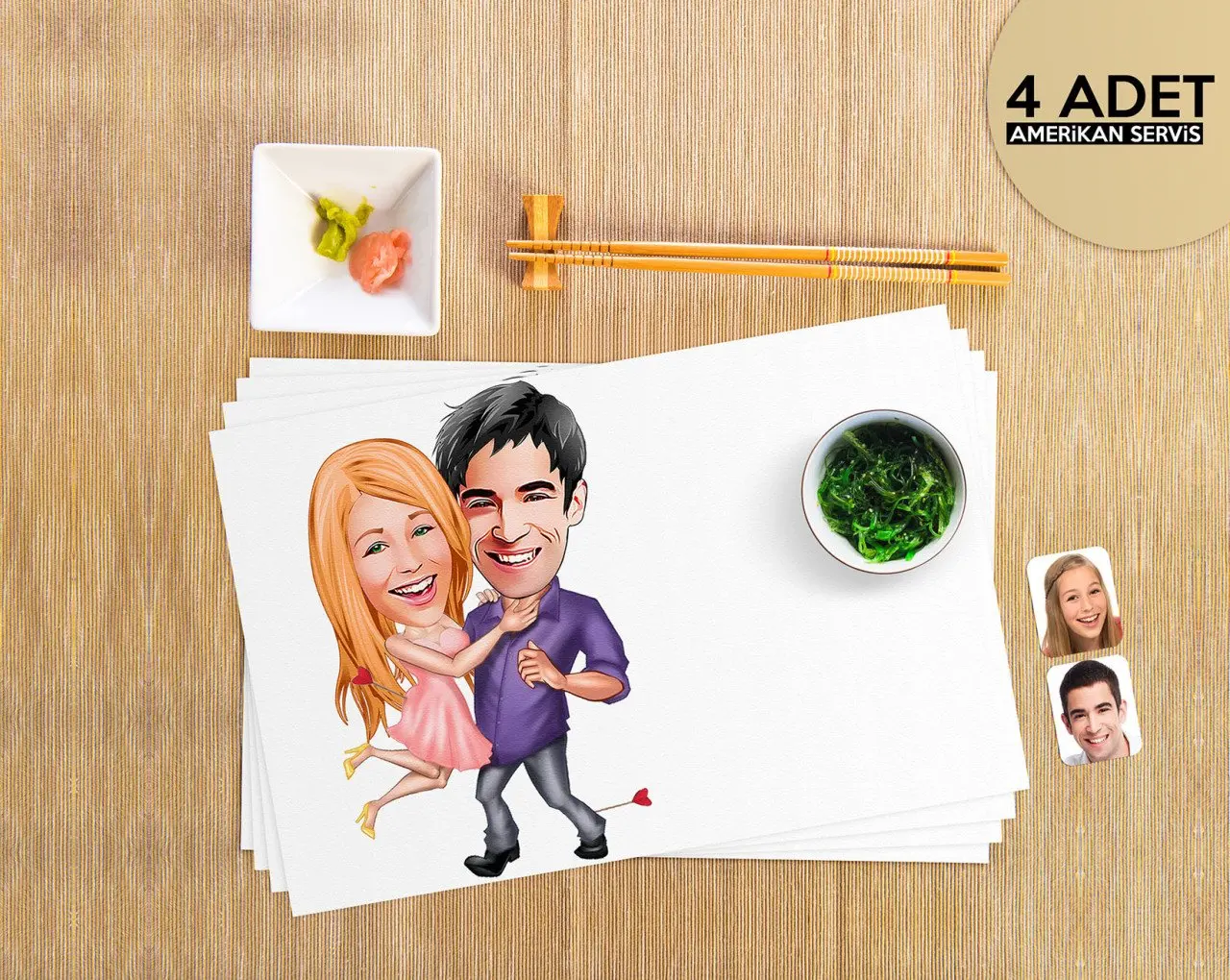 

Personalized Valentine Caricature of 4 Pcs American Service Seti-3