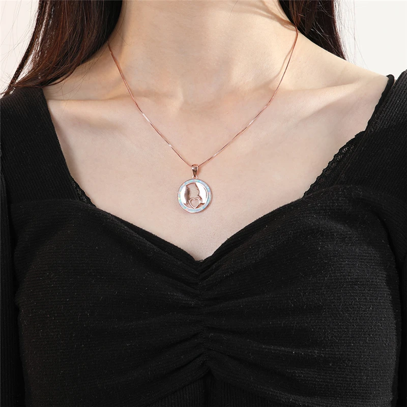 

Vintage Female Blue Opal Pendant Necklace Rose Gold Silver Color Chain Necklace Cute Heart Necklaces For Women Thanksgiving Gift