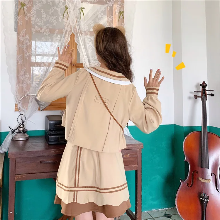 Japanese school uniform anime sailor suit top and skirt JK navy style female long sleeve | Тематическая одежда и униформа