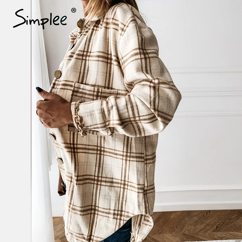 

Simplee Casual plaid shirt women winter Long sleeve button collar shirt Fashion women's shirt Spring autumn versatile top 2020