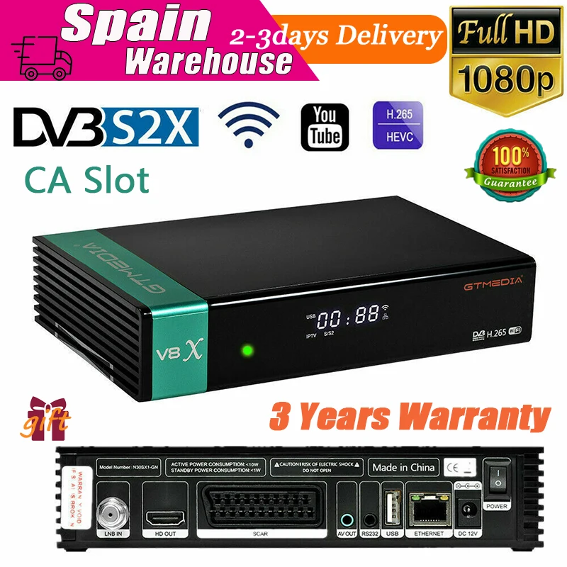 

Спутниковый приемник GTMEDIA V8X H.265 декодер DVB-S/S2/S2X обновленная версия с Wifi CA слот Scart телеприставка цифровое видео ТВ
