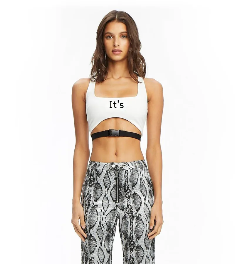 

Europe and The United States Women's Letter Print Sleeveless Back Short Hanging Neck Trim Small Vest