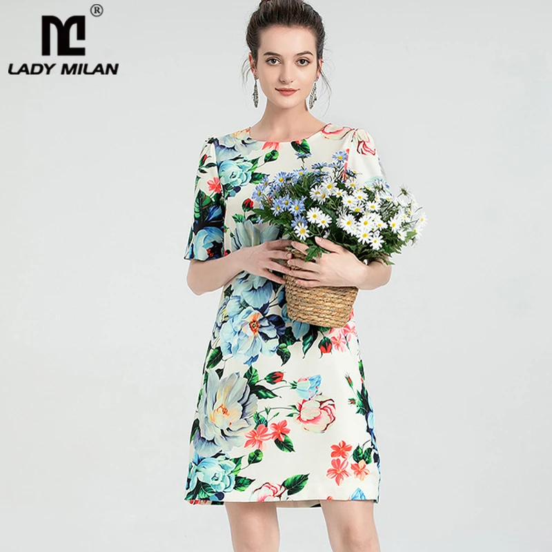 

Women's Runway Dresses O Neck Short Sleeves Printed Fashion Casual Dress Vestidos