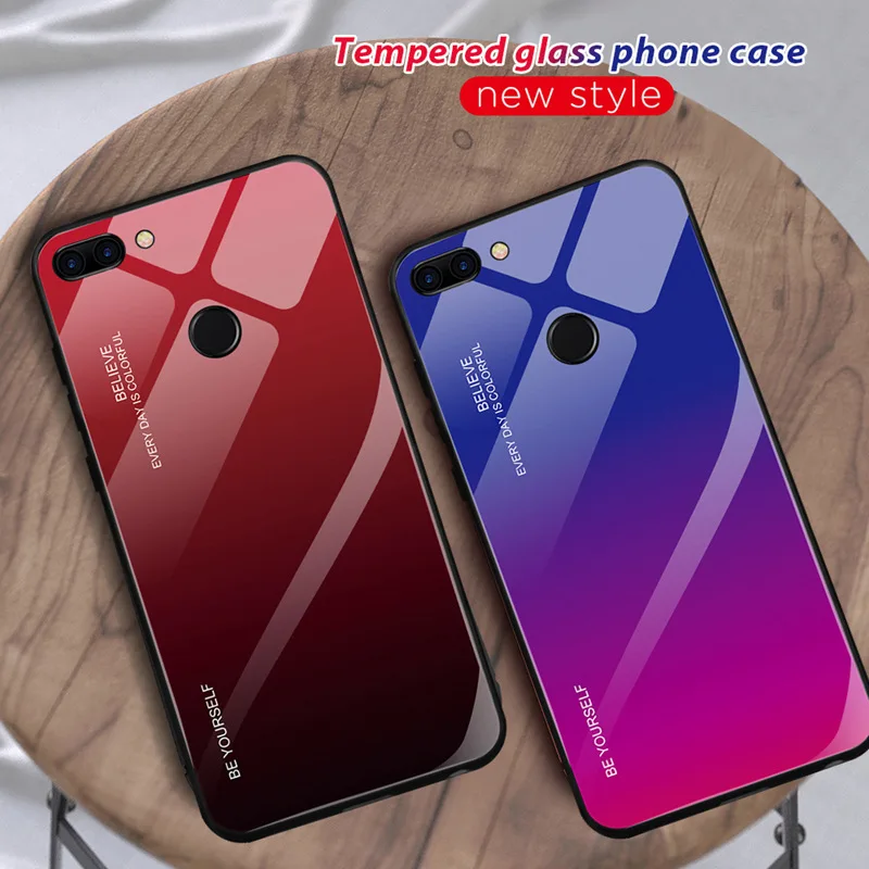 Градиентные чехлы из закаленного стекла для телефонов Huawei Mate 10 20 Pro 20X Honor 8 9 Lite 8A 7A