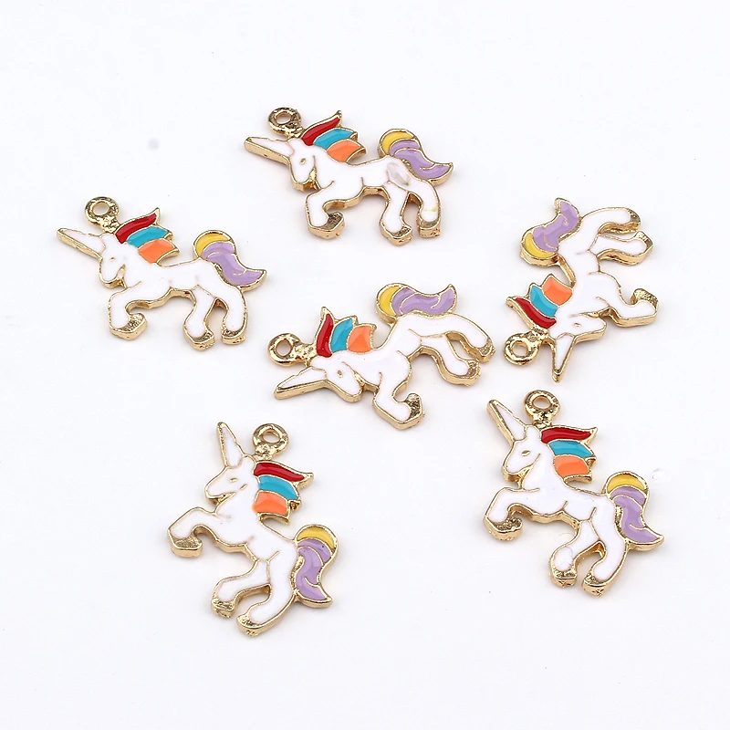 10 шт. эмалированные Подвески в виде золотого единорога для сережек радужных