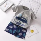 Детский летний комплект одежды с коротким рукавом, футболка с мультяшным рисунком и штаны для мальчиков, костюм из 2 предметов, Одежда для младенцев, детский спортивный костюм, Пижама