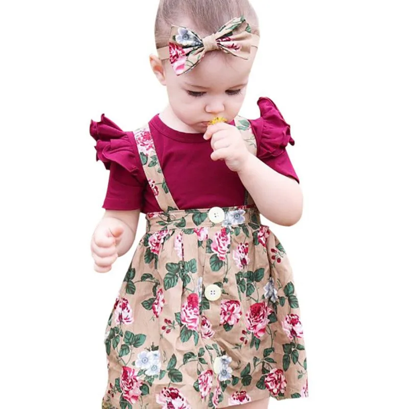 

Autumn Baby Girls Clothing Set Ruffle Short Sleeve Bodysuits Bib Flower Skirts Headband Princess Instagramable Outfits 0-24M