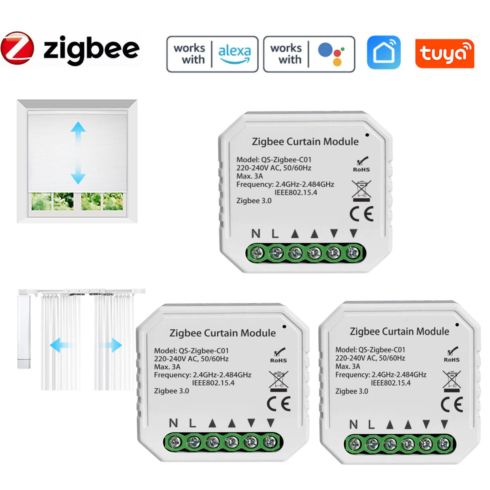 

Tuya Smart Home ZigBee Curtain Switch Module For Roller Blind Shutter Motor Smart Home Work with Alexa Google Home Voice Control