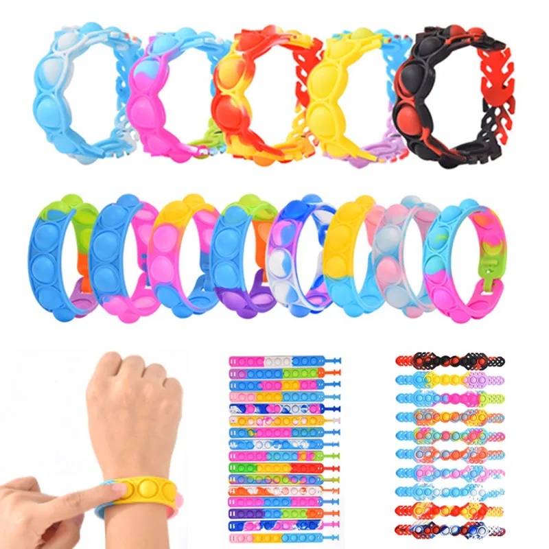 

Pop It Decompression Silicone Bracelet Puzzle Dimples Sensory Fidget Waterproof Wristband Anti Stress Push Bubble for Kids Toys