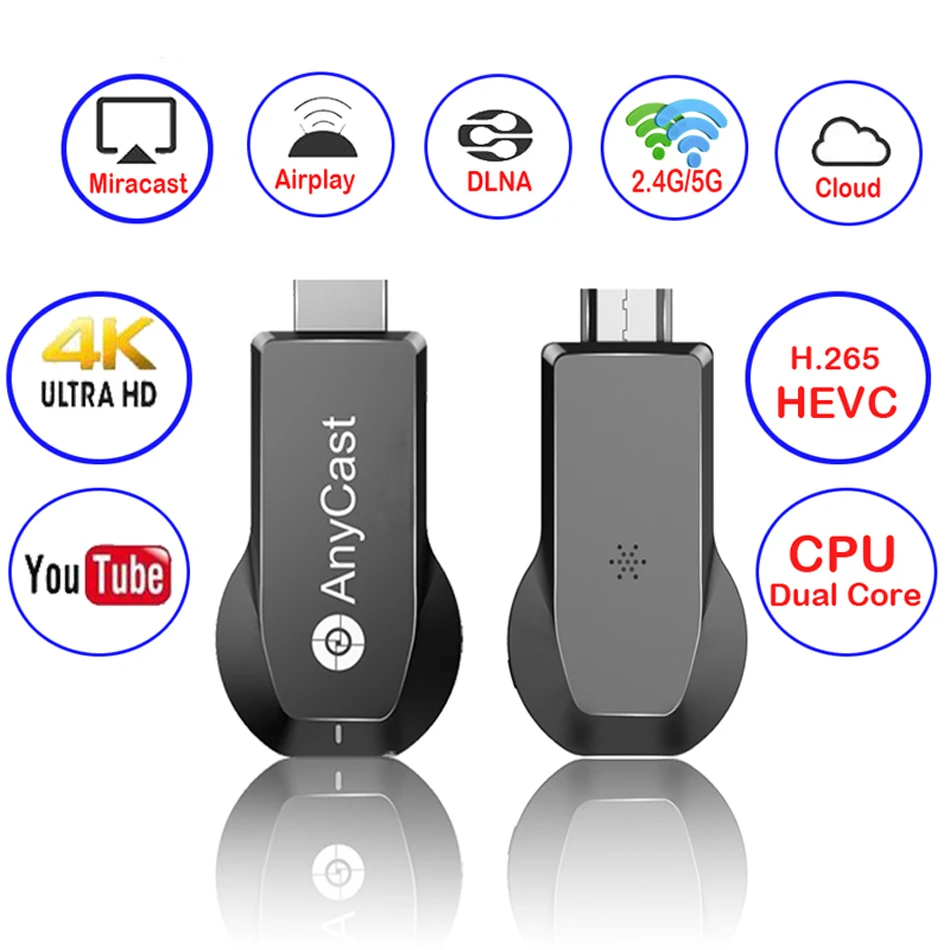 Anycast M100 2,4G/5G 4K Miracast любой Cast беспроводной DLNA AirPlay HDMI tv Stick Wifi дисплей ключ приемник для IOS Android PC