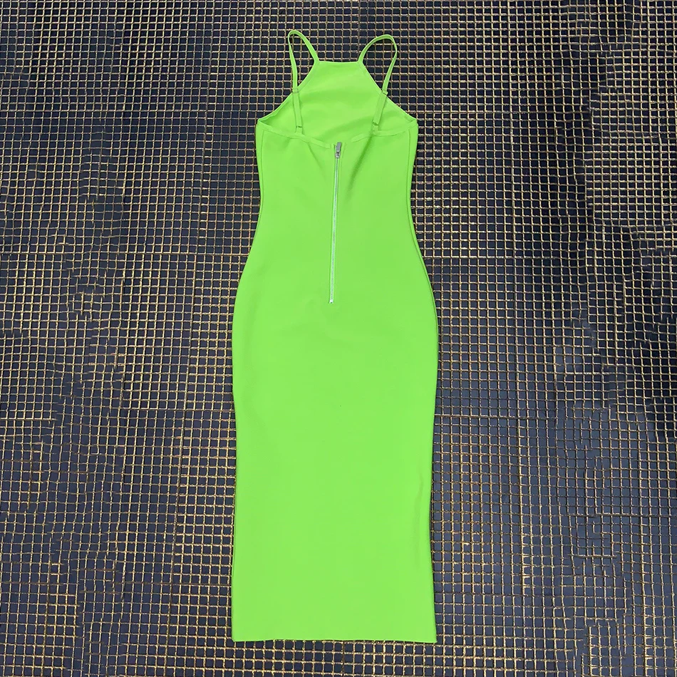 

Sexy Backless Sleeveless Fluorescent Green Bandage Dress Bodycon Club Party Midi Dress Vestidos 2021 Summer Women'S New