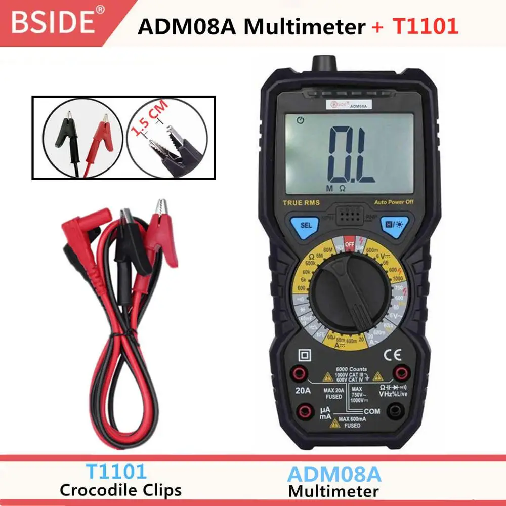 BSIDE ADM08D Ture RMS цифровой мультиметр AC/DC Напряжение Ток температура частота Сопротивление Емкость NCV тестер VS PM18C - Цвет: ADM08A(T1101)