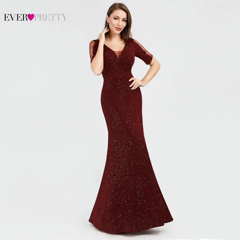 Бургундия Мать невесты платья Ever Pretty Русалка v-образным вырезом с коротким рукавом элегантные мать платья Robe Mere De La Marie