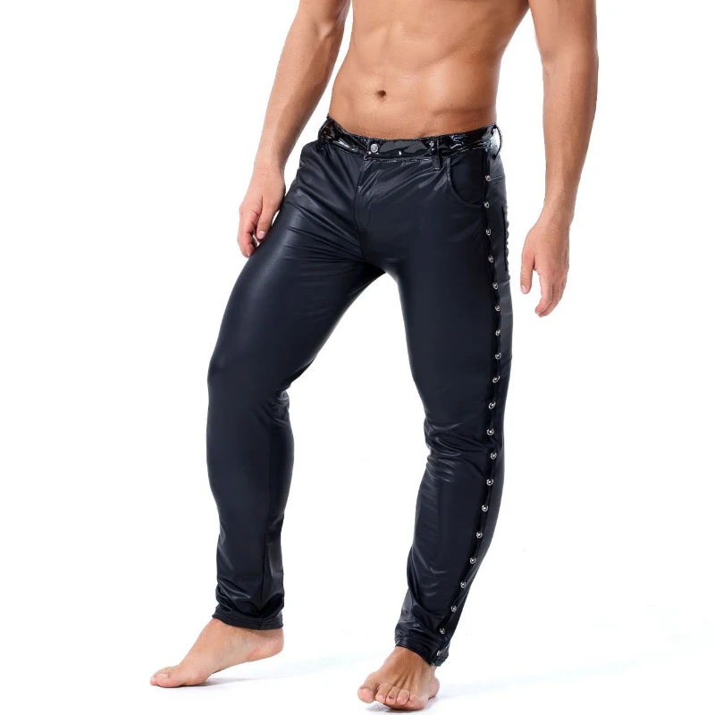 Сексуальные мужские крутые штаны AIIOU из искусственной кожи новинка черные