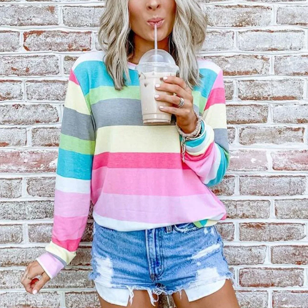 Женская зимняя футболка в полоску с длинным рукавом | одежда