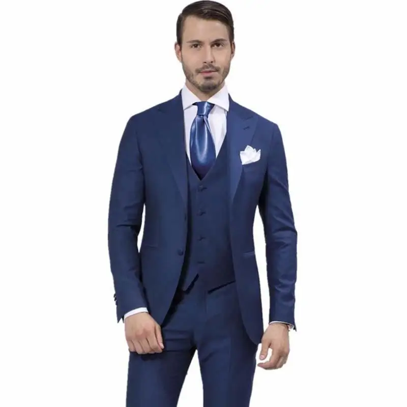 

3Pieces Mens Suits Fashion Design Navy Blue Wedding Groom Tuxedos Slim men suit Party Dress Morning Style(Jacket+Pants+Vest+Tie)