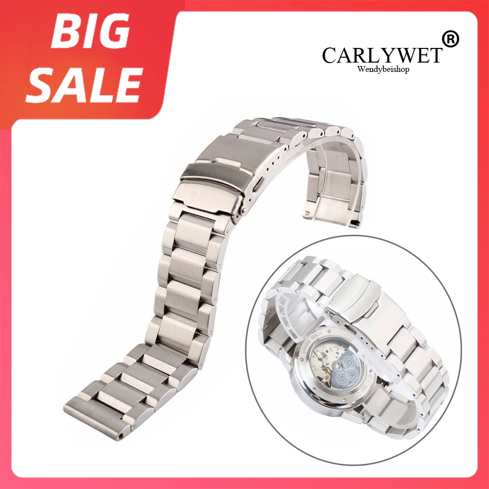 Роскошный Серебристый Матовый Твердый браслет CARLYWET 18 20 22 24 мм из нержавеющей