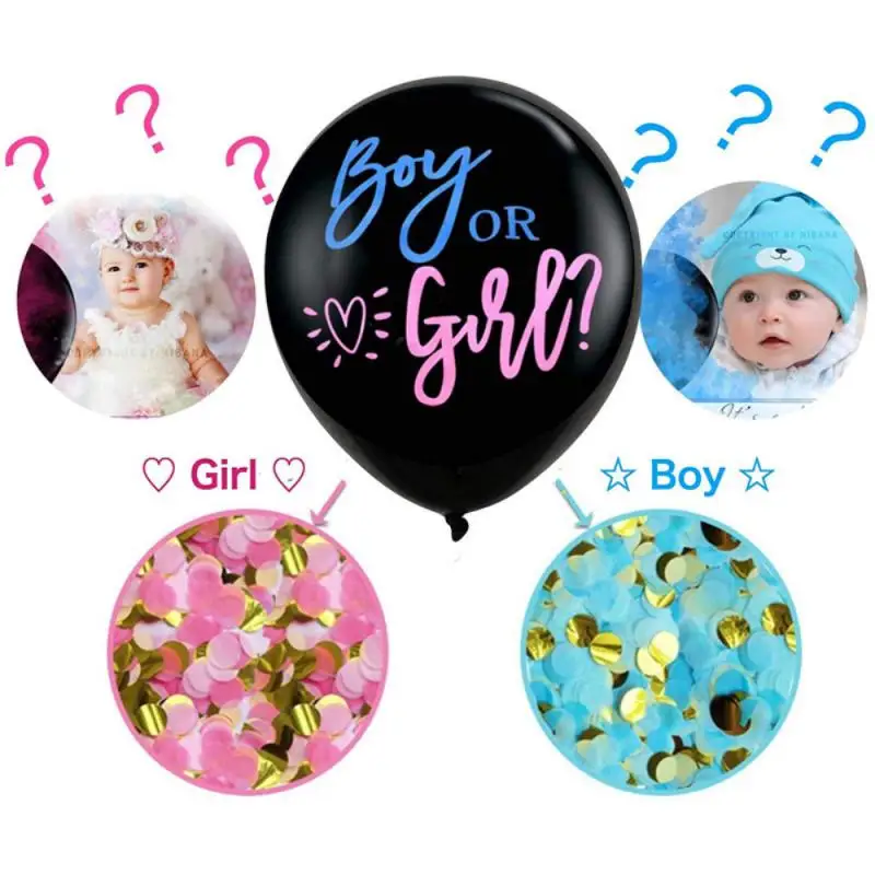 

36inch Gender Reveal Balloon Boy Or Girl Gender Reveal Black Latex Balloon With Confetti Baby Birthday Gender Reveal Party Decor