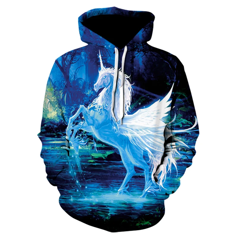 

Men's Fashion 3D Unicorn Hoodie Sweater Men's Unicorn Animal Print Thin Long Sleeve Men's Hoodie Street