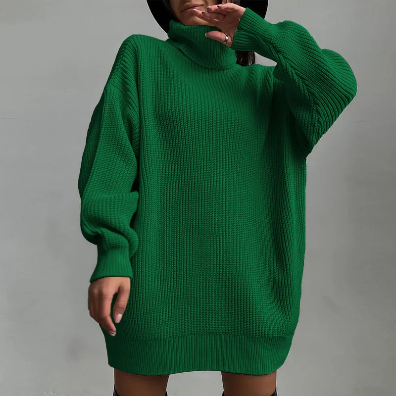 

2021 Winter Oversize Women's Turtleneck Sweater Knitted Cashmere Long Sleeve Loose Sweaters Female New Red Warm Ladies Pullover