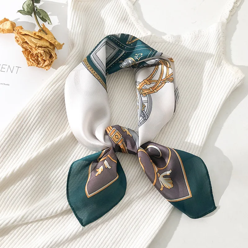 

Платок женский Шелковый, квадратный, из фуляра, с геометрическим узором