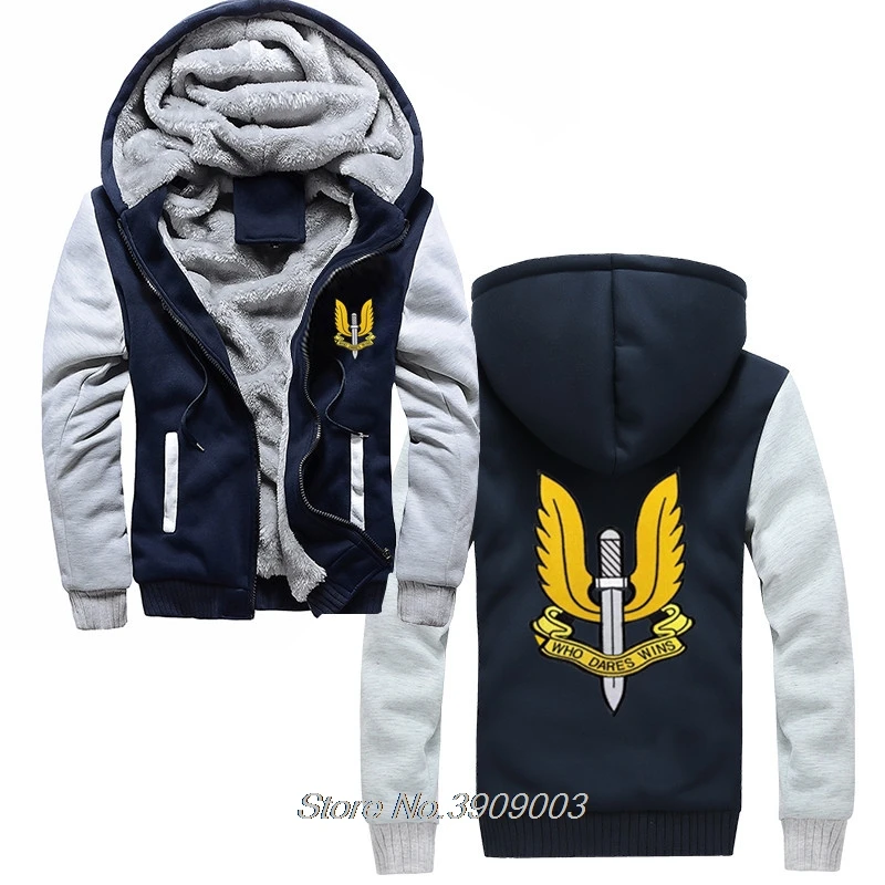 

Men Thick Sweatshirt SAS Who Dares Wins Army Special Air Service Military Hoodie Cool Jacket Tops Harajuku Streetwear