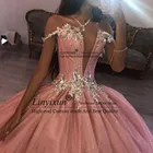 Розовые платья для Quinceanera 2021 с глубоким V-образным вырезом милое платье 16 с открытой спиной Пышная юбка для дня рождения со шлейфом платья 15 лет