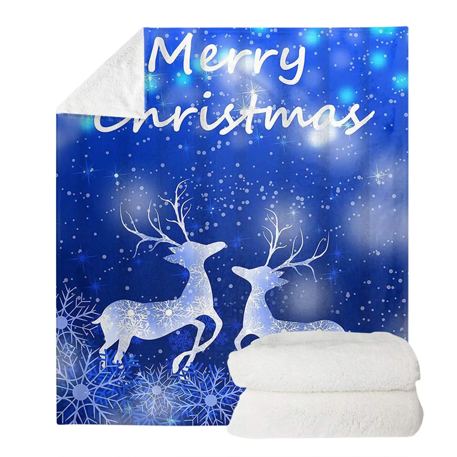 Рождественское синее одеяло с оленем мягкое удобное для дивана стула кровати